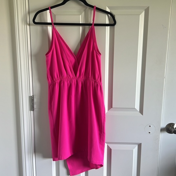 Hot Pink Sugar+Lips deep v-neck dress Size Small - Picture 4 of 8